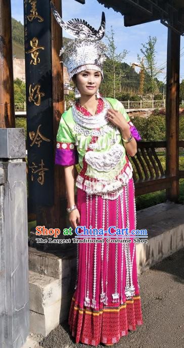 Chinese Traditional Miao Minority Dance Embroidered Costumes and Jewelry Accessories for Women