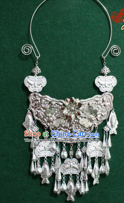 Asian Chinese Traditional Miao Nationality Carving Necklace for Women