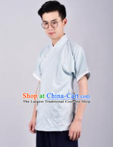 Chinese Ancient Swordsman Hanfu Han Dynasty Costume Blue Tang Suit Shirt for Men