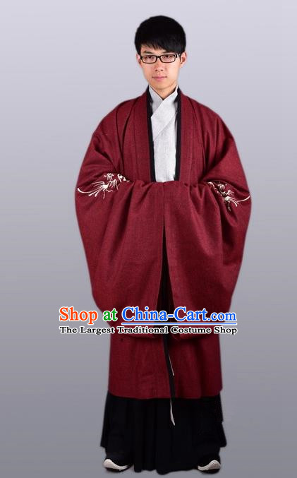 Chinese Ancient Traditional Ming Dynasty Taoist Priest Costume Scholar Red Cloak for Men