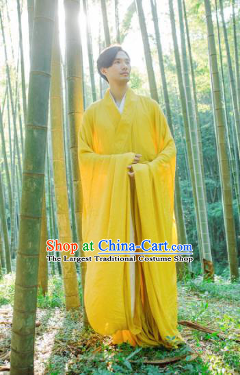 Chinese Ancient Traditional Jin Dynasty Swordsman Hermit Yellow Costumes for Men