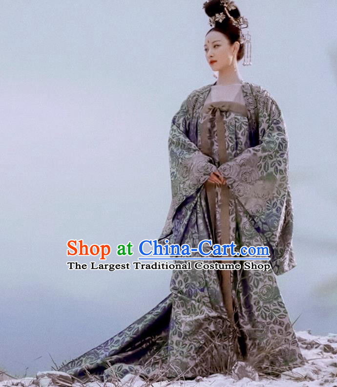 Ancient Chinese Tang Dynasty Princess Consort Hanfu Dress The Rise of Phoenixes Palace Costume and Headpiece Complete Set