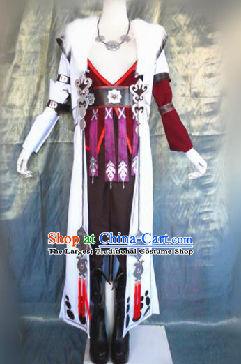 Asian Chinese Cosplay Female Castellan Costume Ancient Swordswoman Purple Dress for Women