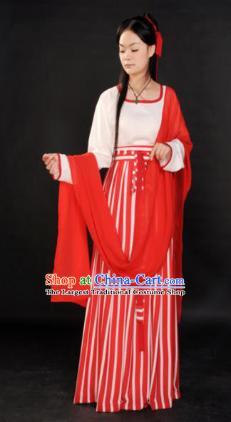 Traditional Chinese Tang Dynasty Maidenform Red Costume Ancient Young Lady Clothing for Women