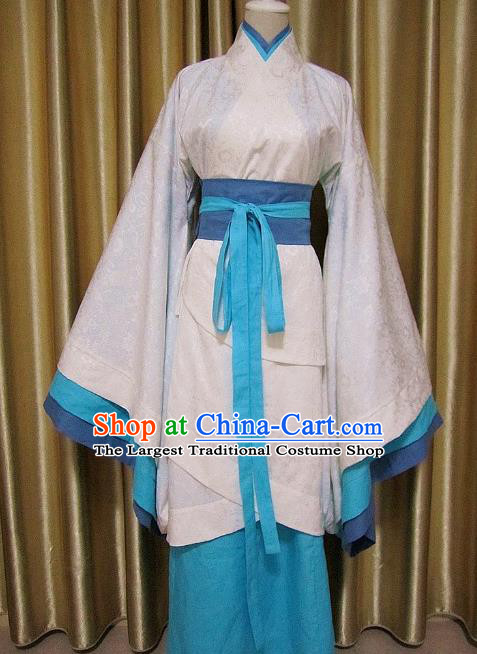 Traditional Chinese Han Dynasty Maidenform White Curving-Front Robe Ancient Princess Costume for Women