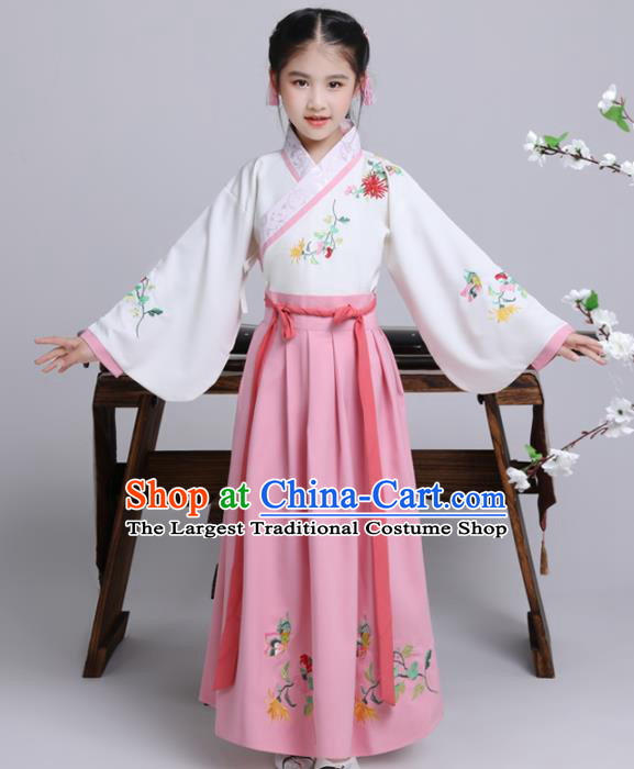 Chinese Ming Dynasty Princess Costume Ancient Peri Pink Hanfu Clothing for Kids