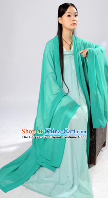 Chinese Traditional Tang Dynasty Maidenform Green Hanfu Dress Ancient Las Meninas Costumes for Women