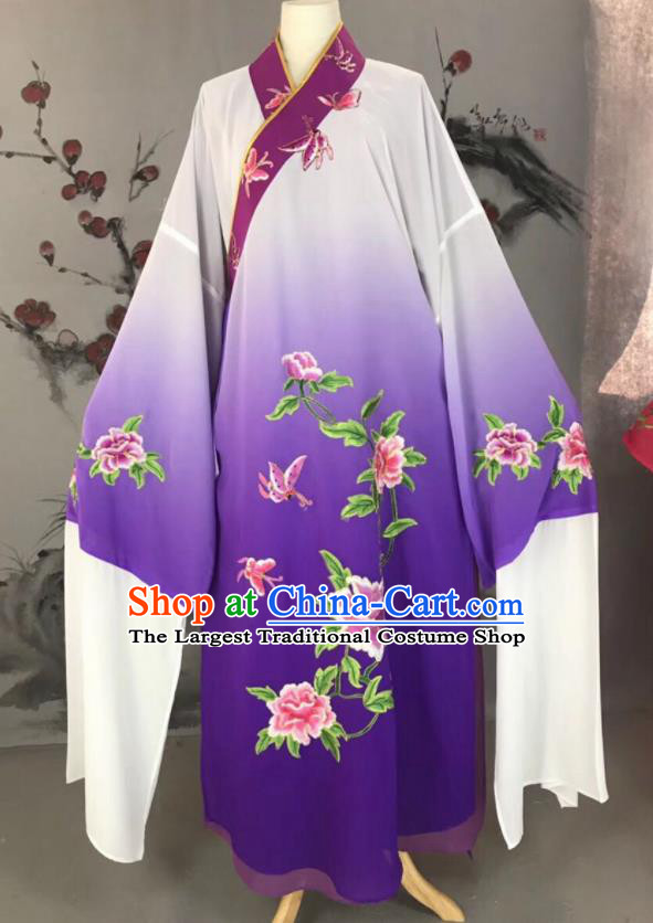 Chinese Traditional Beijing Opera Scholar Costume Peking Opera Niche Purple Embroidered Robe for Adults