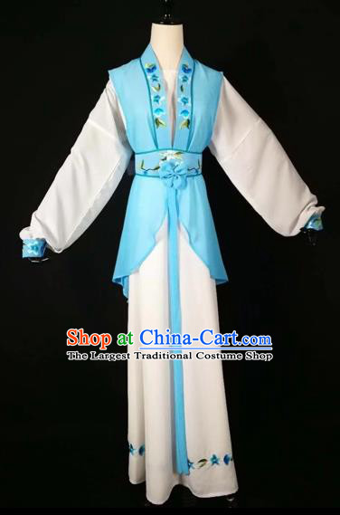 Chinese Traditional Beijing Opera Young Lady Blue Dress Peking Opera Maidservants Costumes for Adults