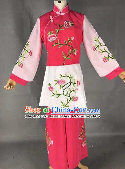 Chinese Traditional Beijing Opera Maidservants Embroidered Rosy Clothing Peking Opera Diva Costumes for Adults