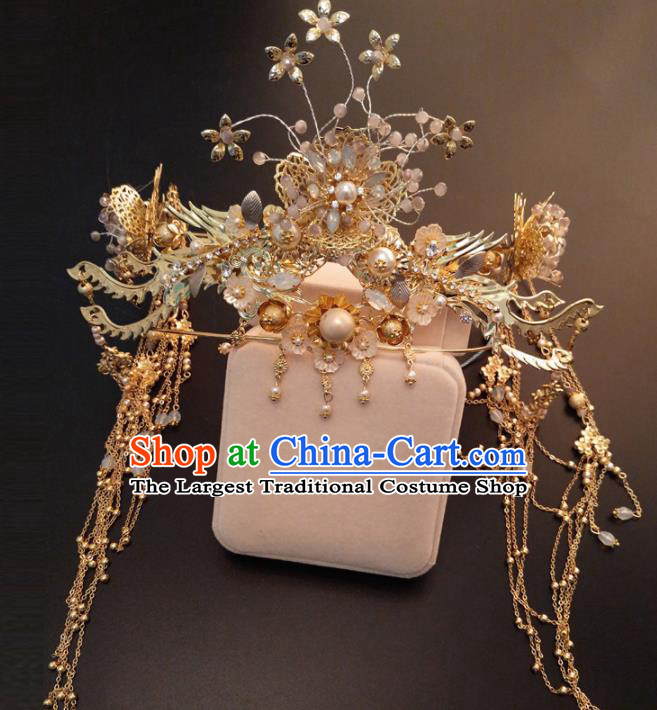 Top Chinese Traditional Wedding Hair Accessories Ancient Palace Phoenix Coronet Hairpins Complete Set for Women