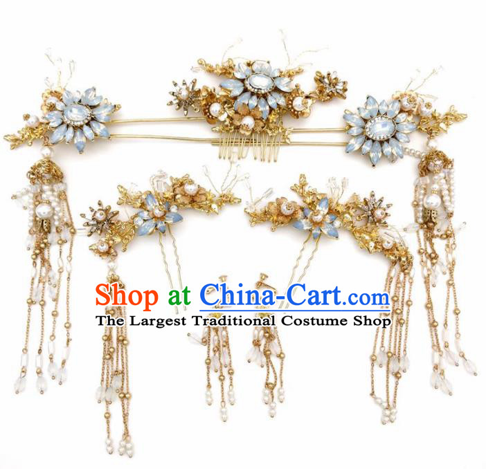 Top Chinese Traditional Wedding Hair Accessories Ancient Opal Hair Combs Hairpins Complete Set for Women