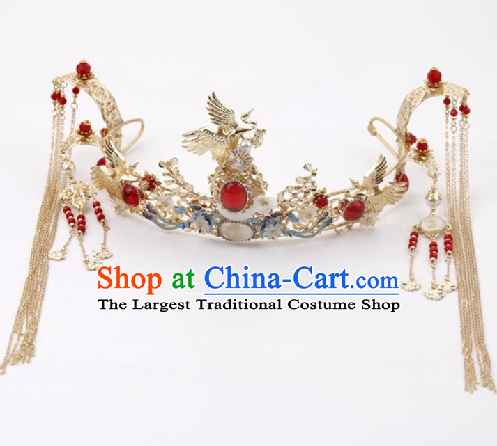 Top Chinese Traditional Wedding Hair Accessories Ancient Cranes Jewel Hair Combs Hairpins Complete Set for Women