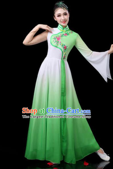 Chinese Traditional Classical Dance Costumes Group Dance Umbrella Dance Green Dress for Women