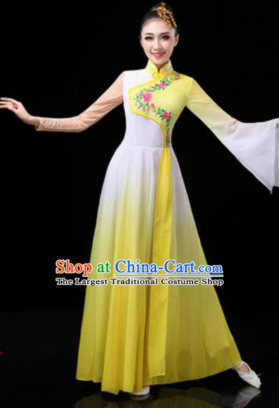 Chinese Traditional Classical Dance Costumes Group Dance Umbrella Dance Yellow Dress for Women