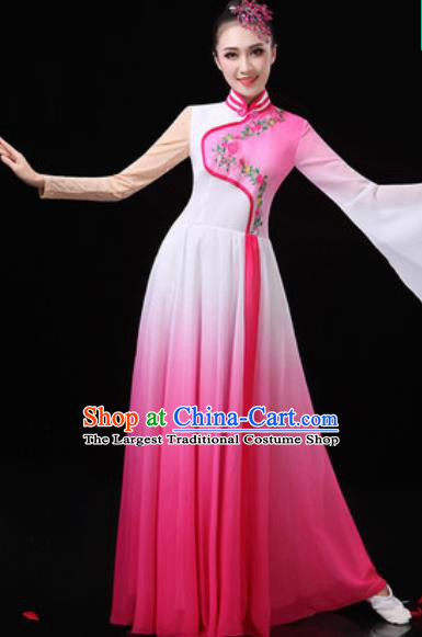 Chinese Traditional Classical Dance Costumes Umbrella Dance Group Dance Pink Dress for Women