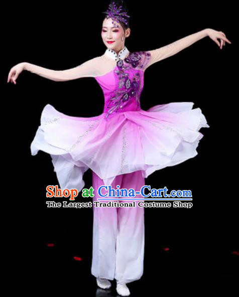 Chinese Classical Dance Costumes Traditional Umbrella Dance Purple Dress for Women