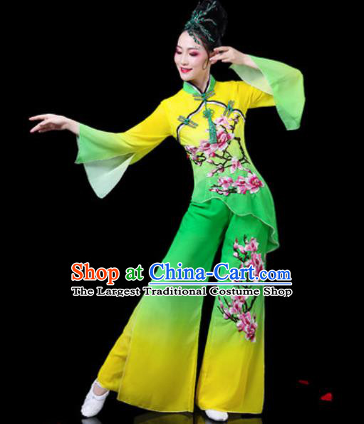 Chinese Traditional Folk Dance Yangko Costumes Fan Dance Drum Dance Green Clothing for Women