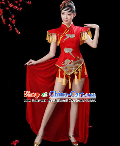 Chinese Traditional Folk Dance Yangko Dance Costumes Drum Dance Red Clothing for Women