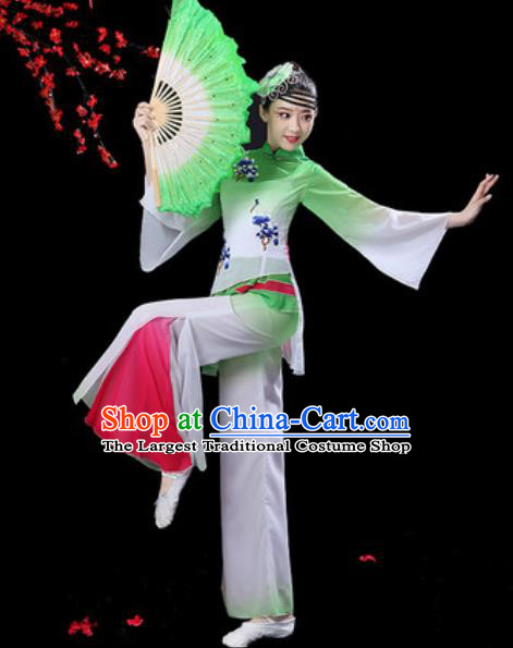 Chinese Folk Dance Yangko Dance Costumes Traditional Drum Dance Fan Dance Green Clothing for Women