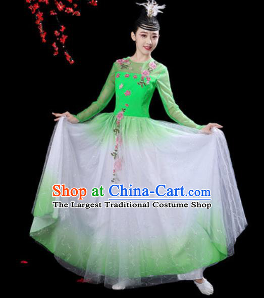 Chinese Classical Dance Green Veil Dress Traditional Umbrella Dance Fan Dance Costumes for Women