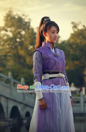 Chinese Ancient Drama Female Swordsman Purple Hanfu Dress Traditional Ming Dynasty Heroine Replica Costumes for Women