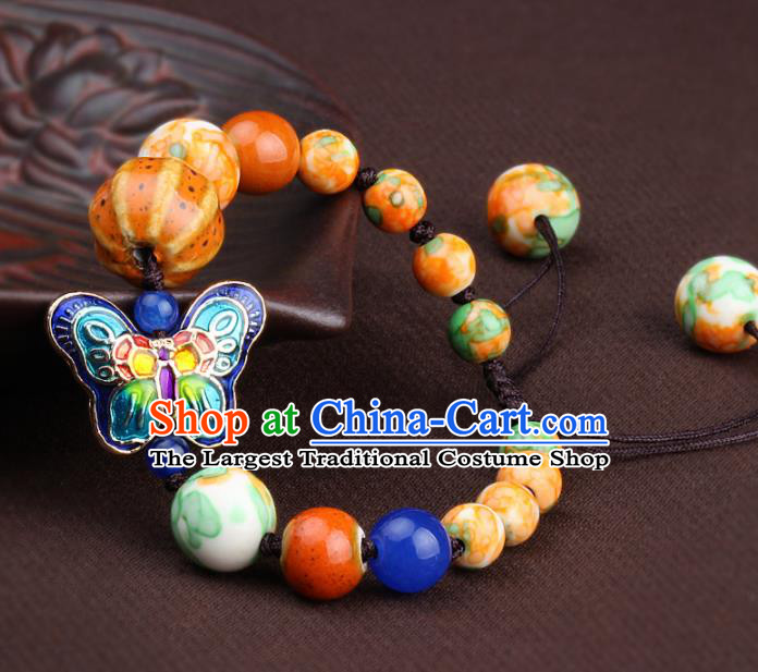 Chinese Traditional Jewelry Accessories National Hanfu Blueing Butterfly Beads Bracelet for Women