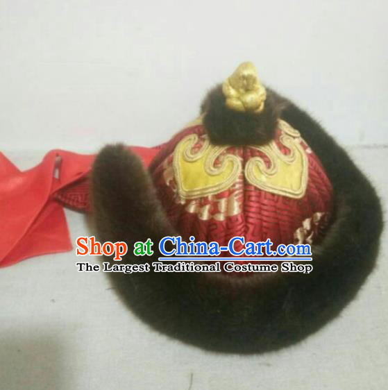 Traditional Chinese Mongol Nationality Hats Mongols Royal Highness Fur Hat for Men