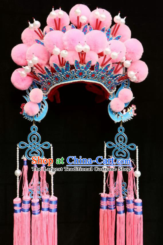 Chinese Traditional Peking Opera Actress Bride Pink Phoenix Coronet Beijing Opera Princess Chaplet Hats for Women