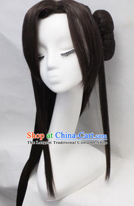 Chinese Ancient Cosplay Swordswoman Wigs Traditional Princess Chignon Handmade Wig Sheath