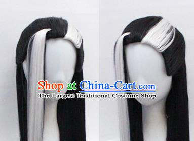 Chinese Ancient Cosplay Swordsman Wigs Traditional Knight Chignon Handmade Wig Sheath