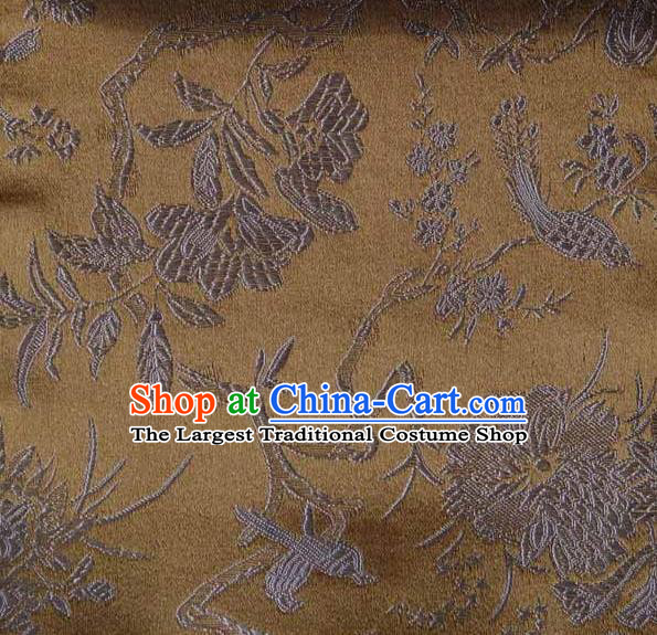 Asian Traditional Peony Birds Pattern Design Golden Satin Material Chinese Tang Suit Brocade Silk Fabric