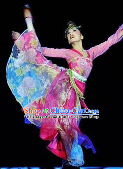 Chinese Traditional Classical Dance Costumes Group Dance Stage Performance Pink Dress for Women