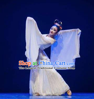 Chinese Traditional Classical Dance Group Dance Costumes Stage Performance White Dress for Women