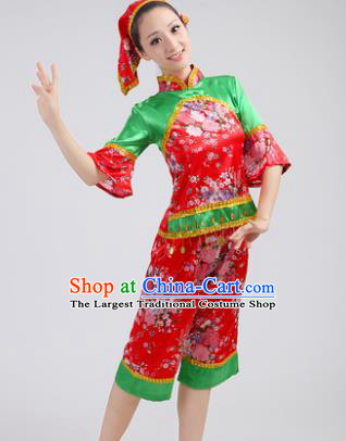 Chinese Traditional Yangko Dance Red Costumes Group Dance Folk Dance Clothing for Women