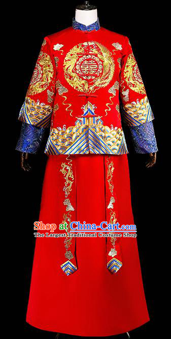 Chinese Traditional Wedding Costumes Tang Suit Bridegroom Embroidered Red Clothing for Men