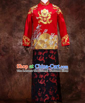 Chinese Traditional Wedding Costumes Ancient Bridegroom Tang Suit Red Mandarin Jacket Long Robe for Men