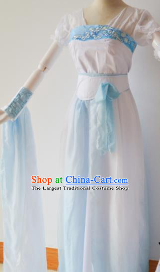 Traditional Chinese Han Dynasty Aristocratic Lady Costumes Ancient Cosplay Swordswoman White Hanfu Dress for Women