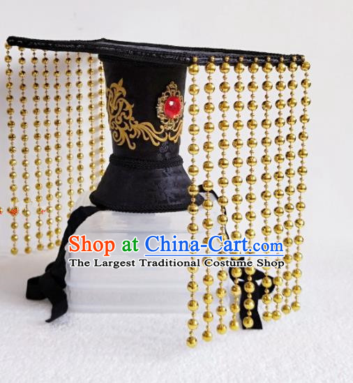 Chinese Ancient Emperor Hair Accessories Han Dynasty King Golden Tassel Hat Headwear for Men