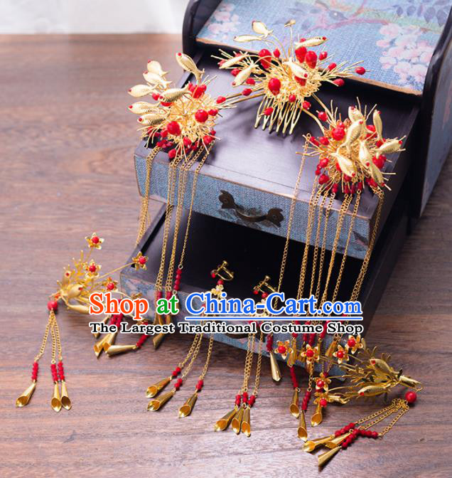 Chinese Ancient Palace Bride Hair Combs Wedding Hair Accessories Tassel Hairpins Headwear for Women