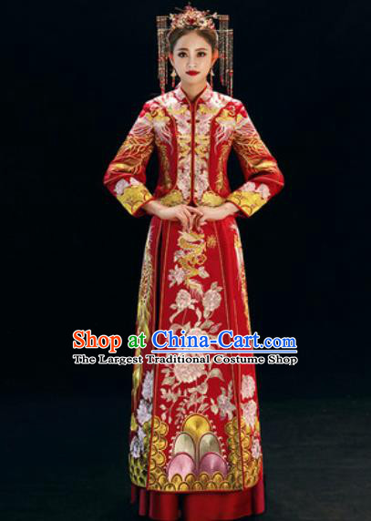 Chinese Traditional Wedding Dress Embroidered Peony Cheongsam Ancient Bride Xiuhe Suits Costumes for Women