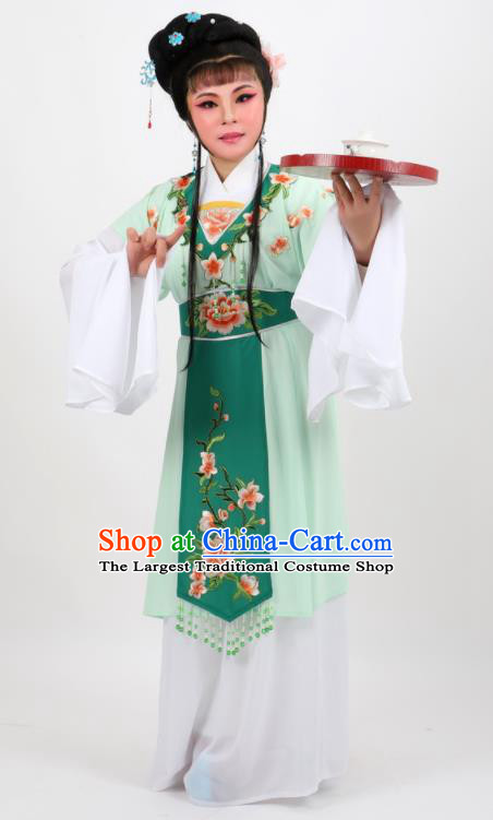 Chinese Traditional Peking Opera Diva Kou Zhu Green Dress Ancient Court Maid Costume for Women