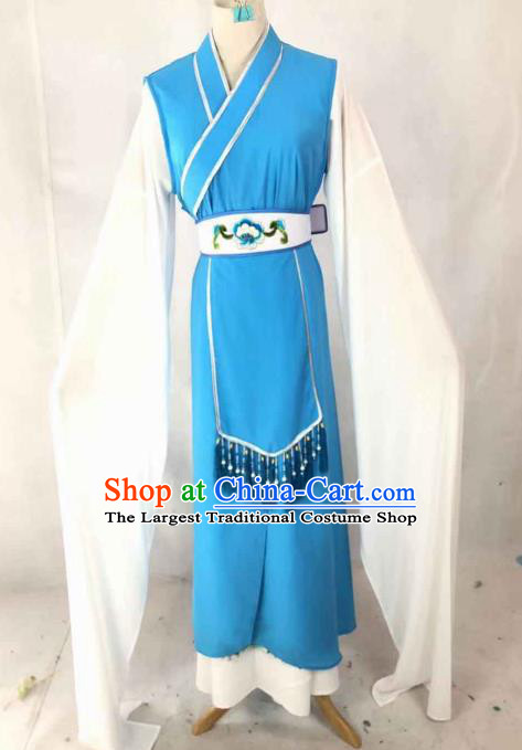 Chinese Traditional Peking Opera Palace Lady Blue Dress Ancient Servant Girl Costume for Women