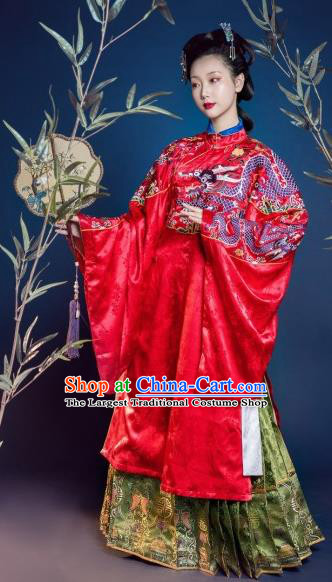 Traditional Chinese Ming Dynasty Court Countess Red Hanfu Dress Ancient Imperial Empress Wedding Costumes for Women