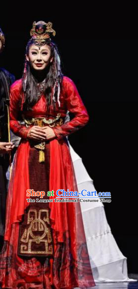 Chinese Ancient Stateswoman Queen Fu Hao Red Hanfu Dress Shang Dynasty Empress Fuhao Costumes Complete Set