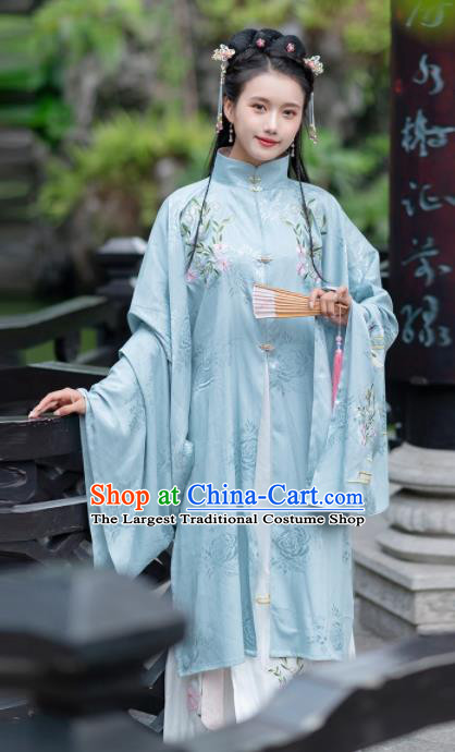 Traditional Chinese Ming Dynasty Replica Costumes Ancient Rich Lady Blue Hanfu Dress Complete Set for Women