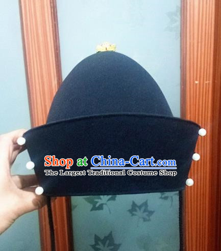 Chinese Traditional Handmade Ming Dynasty Emperor Black Hat Ancient Drama Bridegroom Headwear for Men