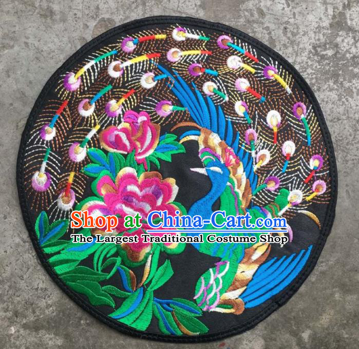 Chinese Traditional Embroidery Cloth Accessories National Embroidered Peacock Peony Dress Patch