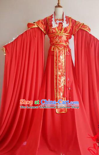 Chinese Traditional Cosplay Court Princess Wedding Costume Ancient Imperial Empress Red Hanfu Dress for Women