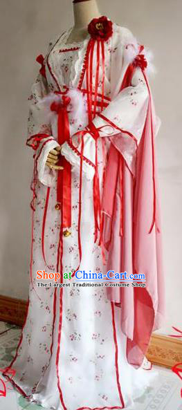 Chinese Traditional Cosplay Court Princess White Costume Ancient Imperial Empress Hanfu Dress for Women